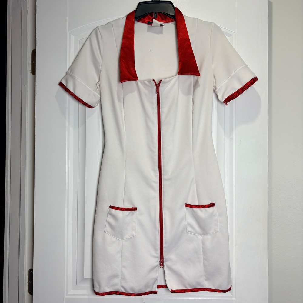 InCharacter Nurse Costume Dress Women Medium White Red Zip Front Mini